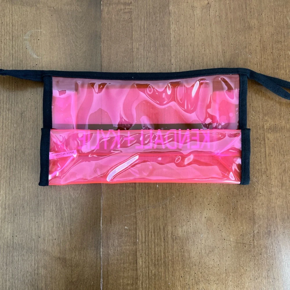 Kendall + Kylie Neon Pink Clear PVC Toiletry Makeup Bag‎ Cosmetic Pouch Wristlet